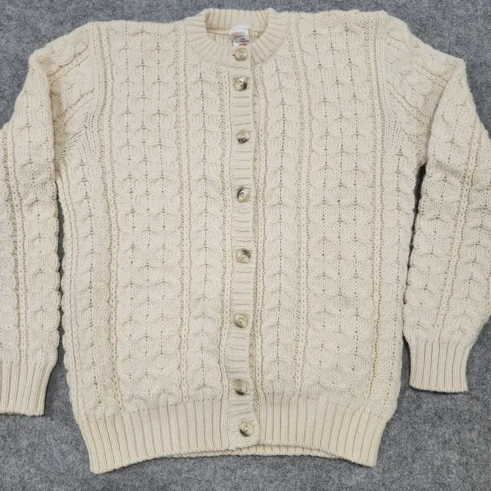 VTG ST Michael Mens Size 42 100% Pure British Wool Cableknit Cardigan‎ Sweater